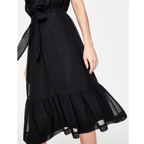BODEN Elise Midi Dress in Black Draped Georgette Ruffle Notch Neck Size 12 - Picture 2 of 9